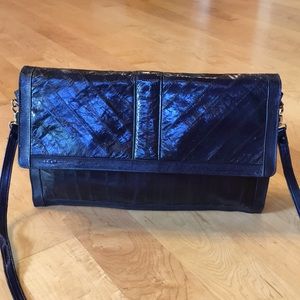 Leather Of The Sea | Vintage Eel Skin Purse Navy Blue 💙